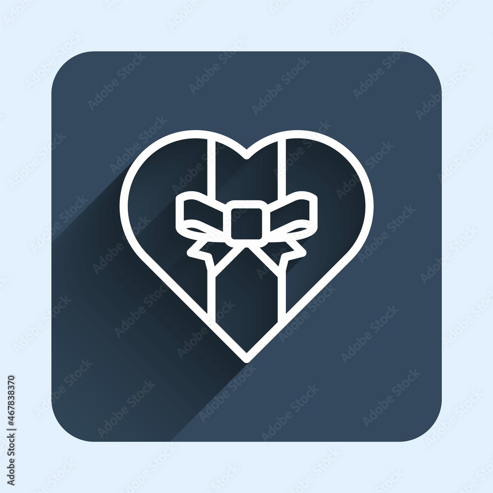 White line Gift box icon isolated with long shadow background. Merry Christmas and Happy New Year. Blue square button. Vector White line Gift box icon isolated with long shadow background. Merry Christmas and Happy New Year. Blue square button. Vector
