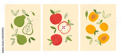 Fotografie, Obraz Set of simple posters with fruits