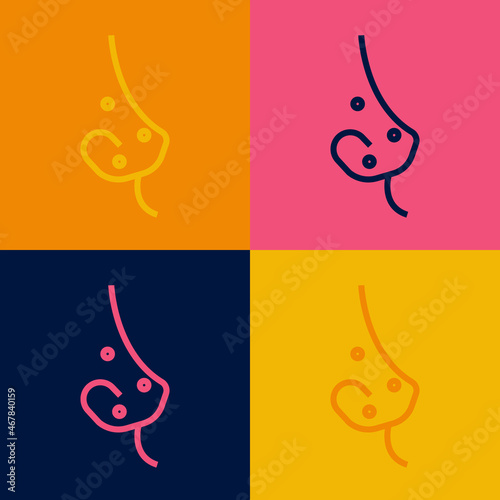 Pop art line Acne icon isolated on color background. Inflamed pimple on the skin. The sebum in the clogged pore promotes the growth of a bacteria. Vector