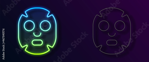 Glowing neon line Facial cosmetic mask icon isolated on black background. Cosmetology, medicine and health care. Vector