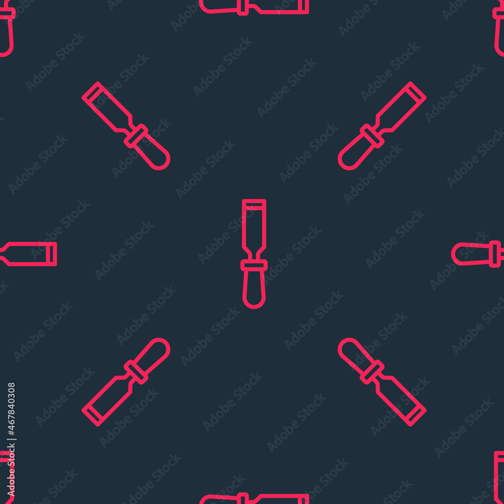Red line Chisel tool for wood icon isolated seamless pattern on black background. Vector Red line Chisel tool for wood icon isolated seamless pattern on black background. Vector