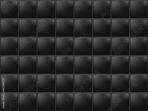 Subway square tile pattern. Black seamless brick background. Vector metro wall or floor texture. Interior glossy mosaic grid