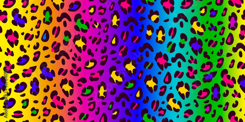 Rainbow leopard seamless pattern. Animalistic bright print. Neon vector background
