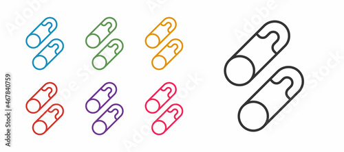 Set line Classic closed steel safety pin icon isolated on white background. Set icons colorful. Vector