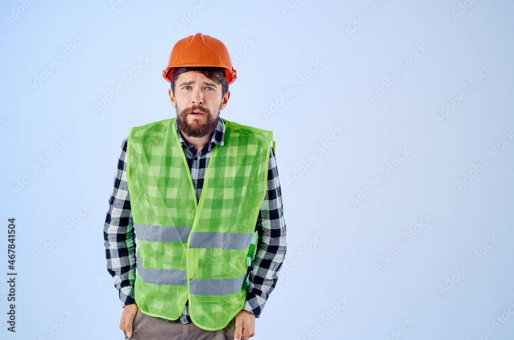working man in working uniform construction building profession Studio