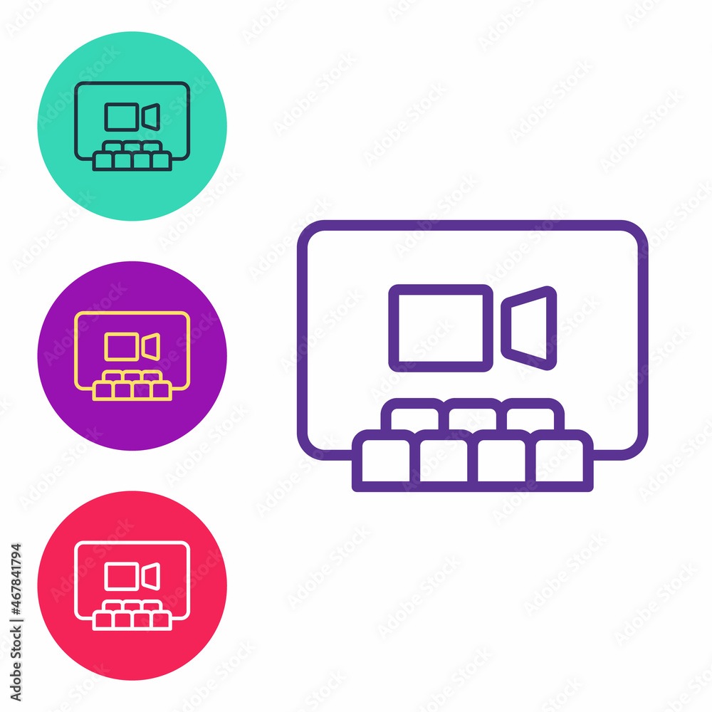 Set line Video chat conference icon isolated on white background. Online meeting work form home. Remote project management. Set icons colorful. Vector Set line Video chat conference icon isolated on white background. Online meeting work form home. Remote project management. Set icons colorful. Vector