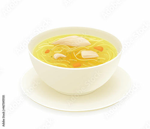 Chicken soup in a bowl isolated on white background. 