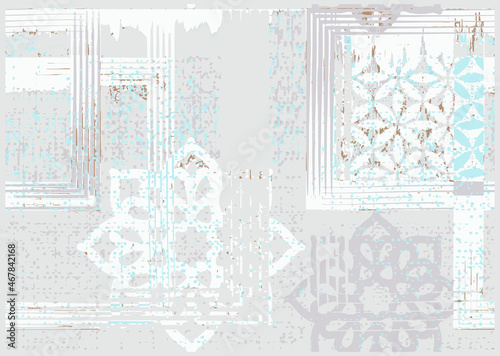 Seamless pattern in patchwork style. Embroidered print for carpet, textile, wallpaper, wrapping paper. Ethnic and tribal motifs. Handwork. Vector illustration.