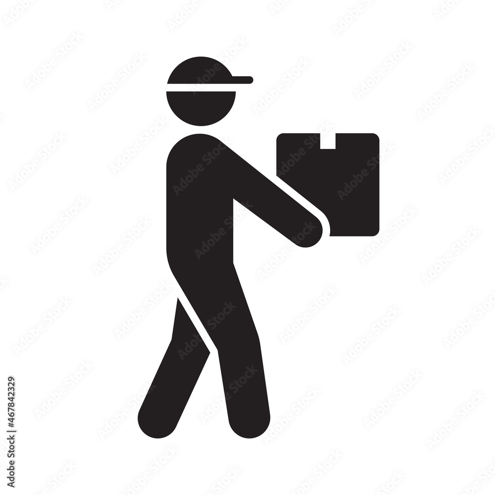 Delivery Man Holding Box Icon Shipping Courier Silhouette Symbol Pictogram Flat Design For