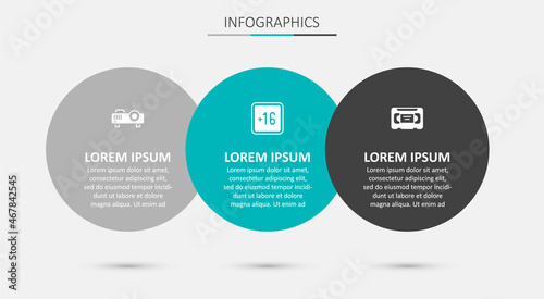 Set Plus 16 movie, Movie, film, media projector and VHS video cassette tape. Business infographic template. Vector