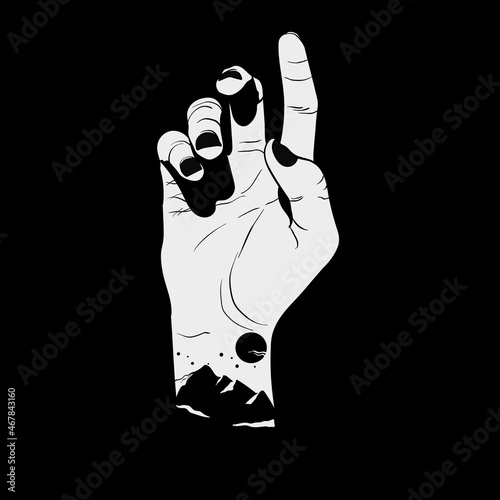 man's hand and mountain ,planet ,space ,hand drawn seamless hand vector patterns