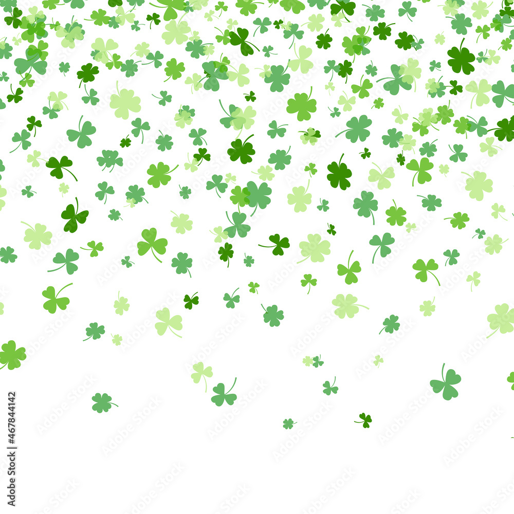 Shamrock or green clover leaves pattern background flat design vector illustration isolated on white background. St Patricks Day shamrock symbols decorative elements pattern. Shamrock or green clover leaves pattern background flat design vector illustration isolated on white background. St Patricks Day shamrock symbols decorative elements pattern.