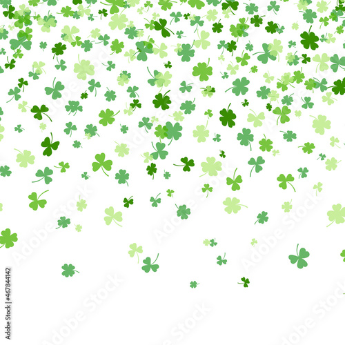 Shamrock or green clover leaves pattern background flat design vector illustration isolated on white background. St Patricks Day shamrock symbols decorative elements pattern.