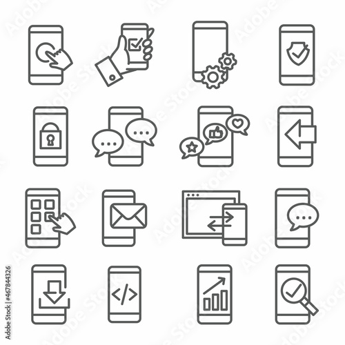 Mobile apps line icons set on white background