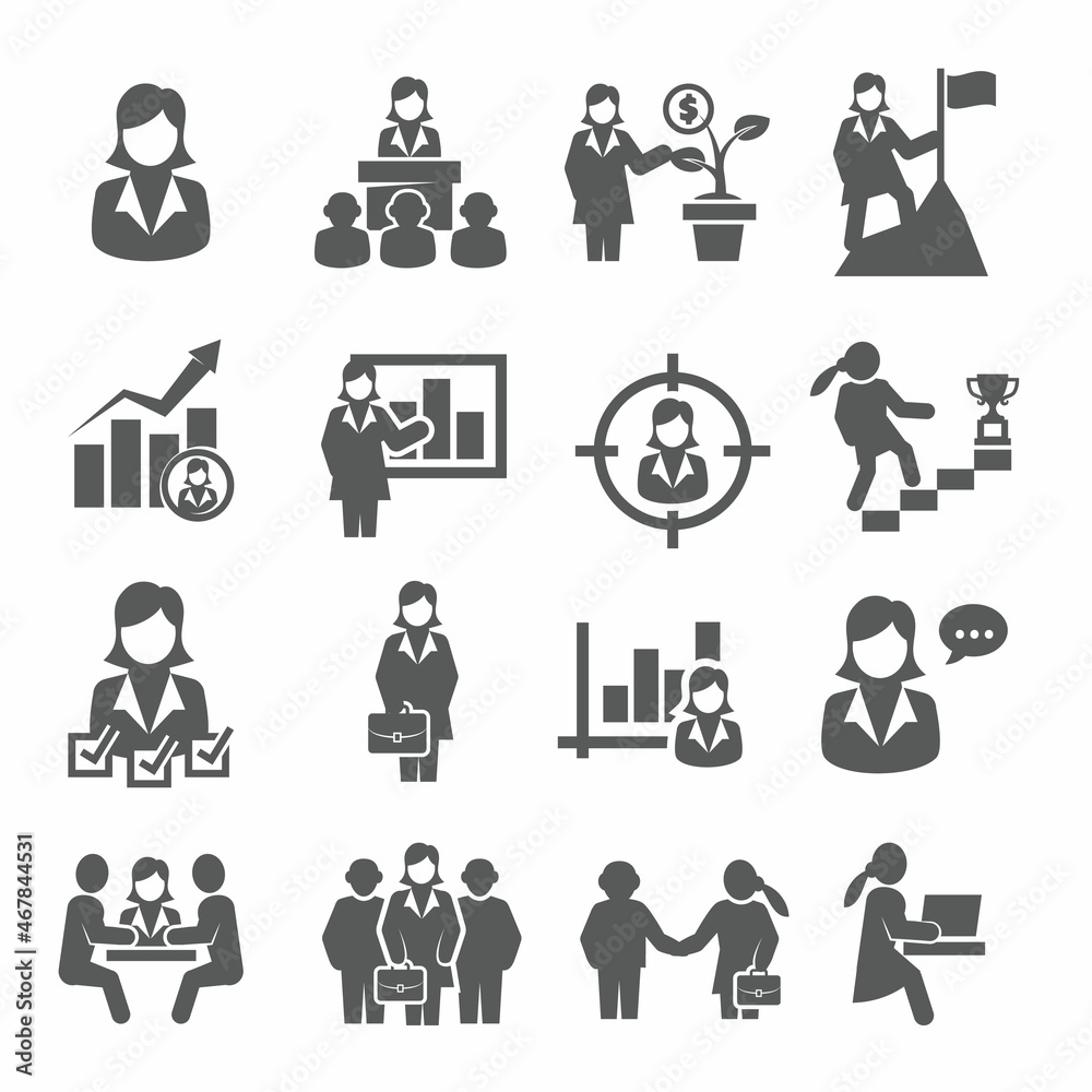 Business woman icons set on white background