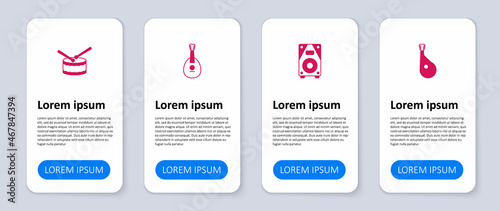 Set Bandura, Stereo speaker, Mandolin and Drum with drum sticks. Business infographic template. Vector