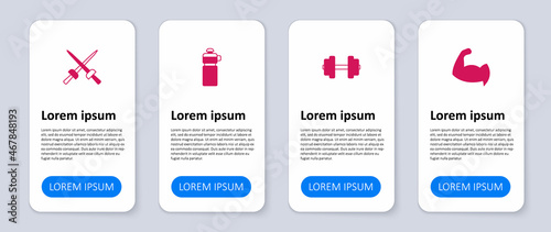 Set Bodybuilder showing his muscles, Dumbbell, Fitness shaker and Fencing. Business infographic template. Vector