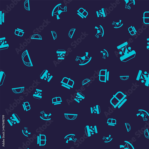 Set Monkey bar, Attraction carousel, Horse in saddle swing and on seamless pattern. Vector