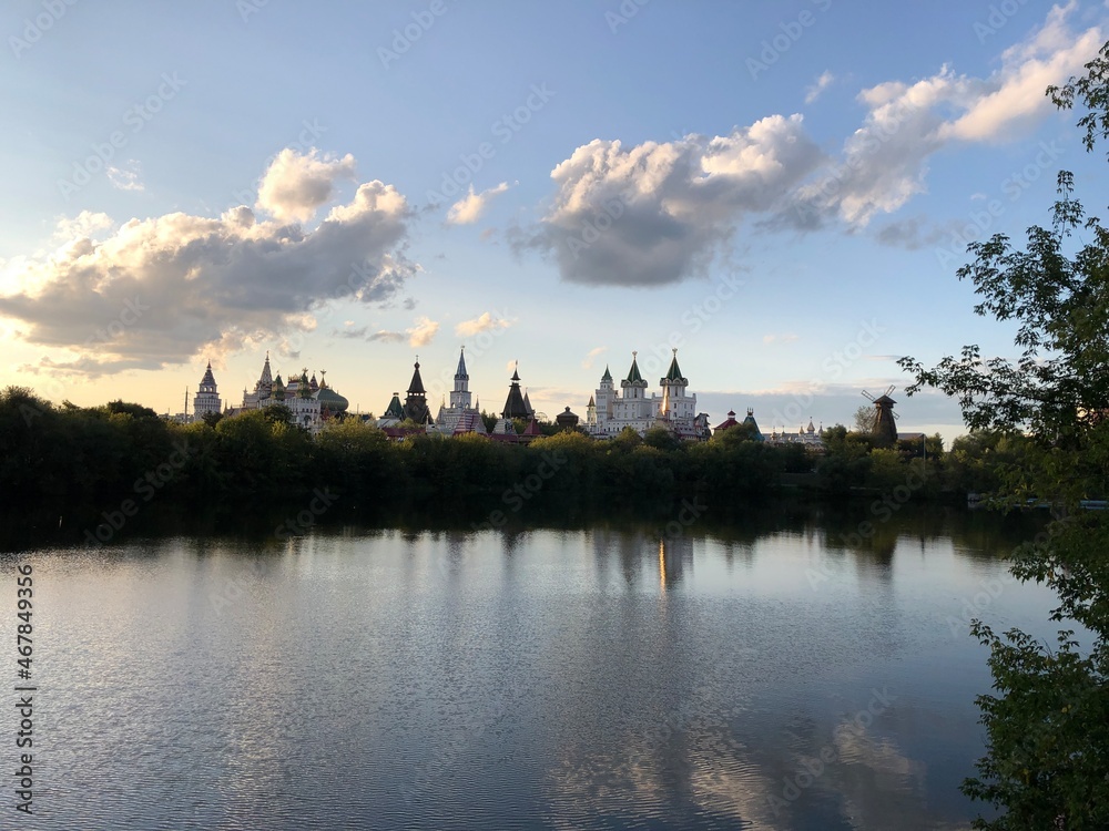 izmailovsky kremlin on the background of a pond