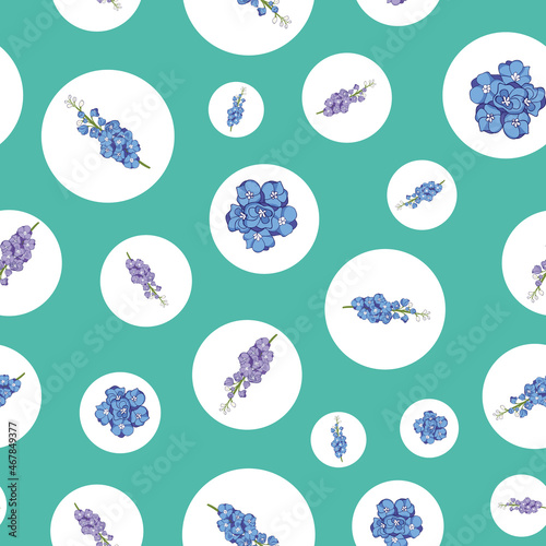 Delphinium circles floral vector seamless pattern background design
