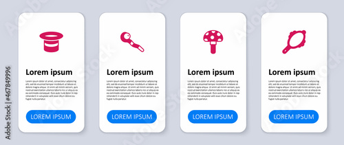 Set Magic hand mirror, Psilocybin mushroom, staff and hat. Business infographic template. Vector