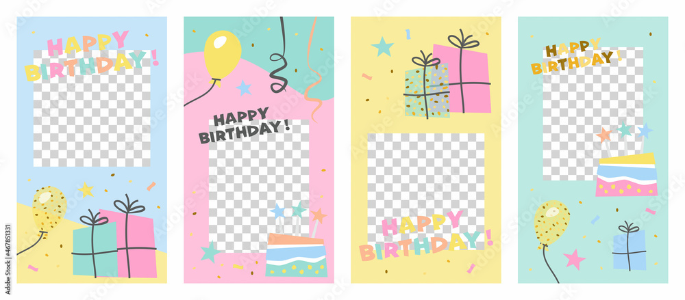 Happy birthday background. Vector birthday for social media stories. Birthday in flat style