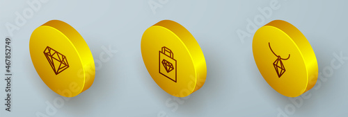 Set Isometric line Diamond, Shopping bag jewelry and Pendant necklace icon. Vector