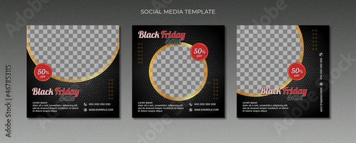 Black Friday Flash Sale Social Media Post banner Template business marketing post set black gold color © mumuh