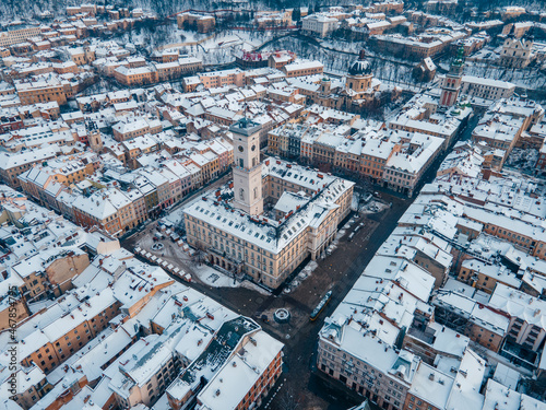 aerial view of snowed lviv center © phpetrunina14