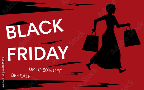 Black friday sale banner with shopper silhouette design