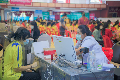 Mahasarakham, Thailand -2 Feb. 2022 : First day of Pfizer vaccination. For children aged 5-11 years to prevent corona virus or COVID-19, SARS-CoV-2 Omicron strain in Thailand
