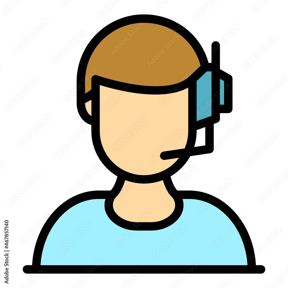 Man headset icon. Outline man headset vector icon color flat isolated