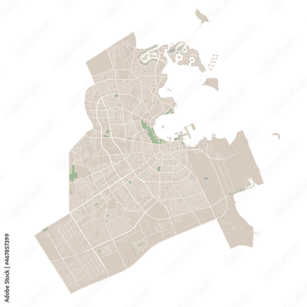 Doha vector map. Detailed map of Doha city administrative area. Cityscape urban panorama. Stock