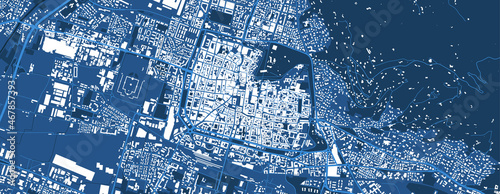 Detailed blue vector map poster of Brescia city, linear print map. Skyline urban panorama.