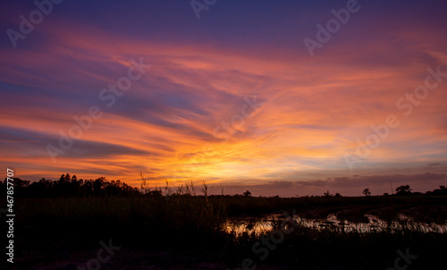 Sunset silhouette landscape In the winter of Asia, Thailand