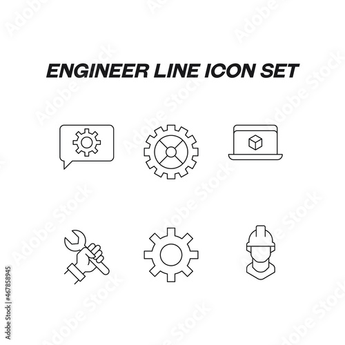 Collection of modern engineer outline icons. Set of modern illustrations for mobile apps, web sites, flyers, banners etc. Line icons of gear, speech bubble, construction worker
