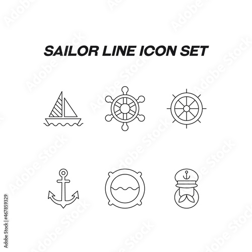 Sailor line icon set. High quality editable stroke for mobile apps, web design, websites, online shops. Editable strokes of sailing ship, steering wheel