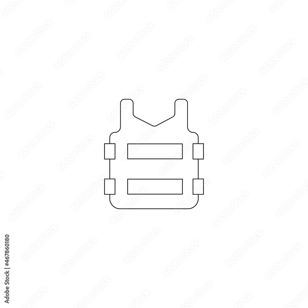 Military concept. Single premium pictogram perfect for logos, mobile apps, online shops and web sites. Vector symbol of bulletproof vest isolated on white background Military concept. Single premium pictogram perfect for logos, mobile apps, online shops and web sites. Vector symbol of bulletproof vest isolated on white background