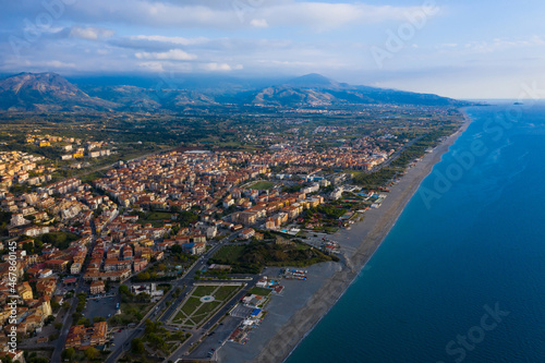 Aerial view of south italian coast with city of Scalea, Calabria
