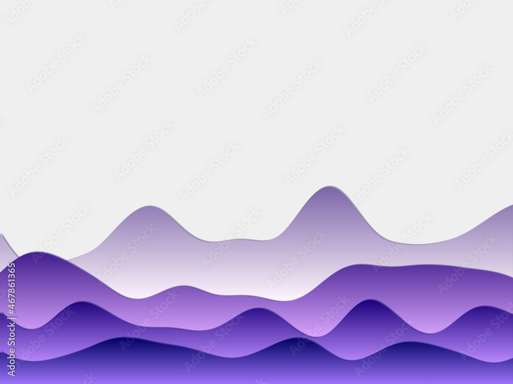 Abstract mountains background. Curved layers in deep purple colors. Papercut style hills. Captivating vector illustration.