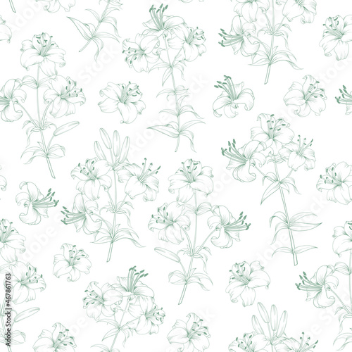 Seamless pattern from flowers of lilies on a white background.