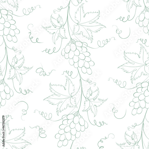 Seamless pattern of branches of grapes on white background.