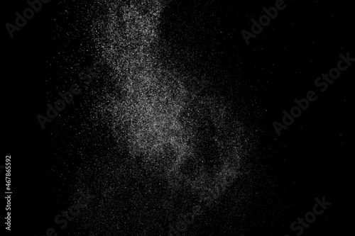 Distressed white grainy texture. Dust overlay textured. Grain noise particles. Snow effects pack. Rusted black background. Vector illustration, EPS 10. 