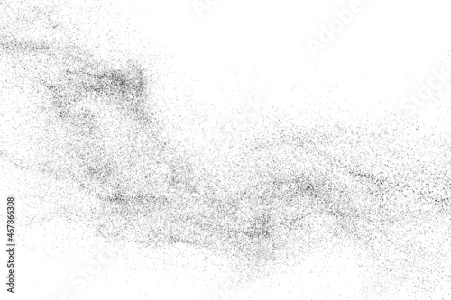 Distressed black texture. Dark grainy texture on white background. Dust overlay textured. Grain noise particles. Rusted white effect. Grunge design elements. Vector illustration, EPS 10.