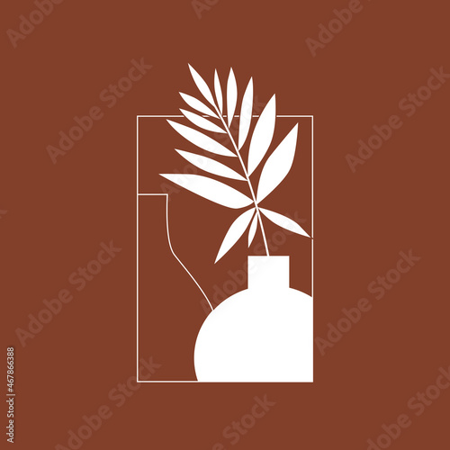 Minimalistic still life poster. Vase with a branch. Vector illustration.