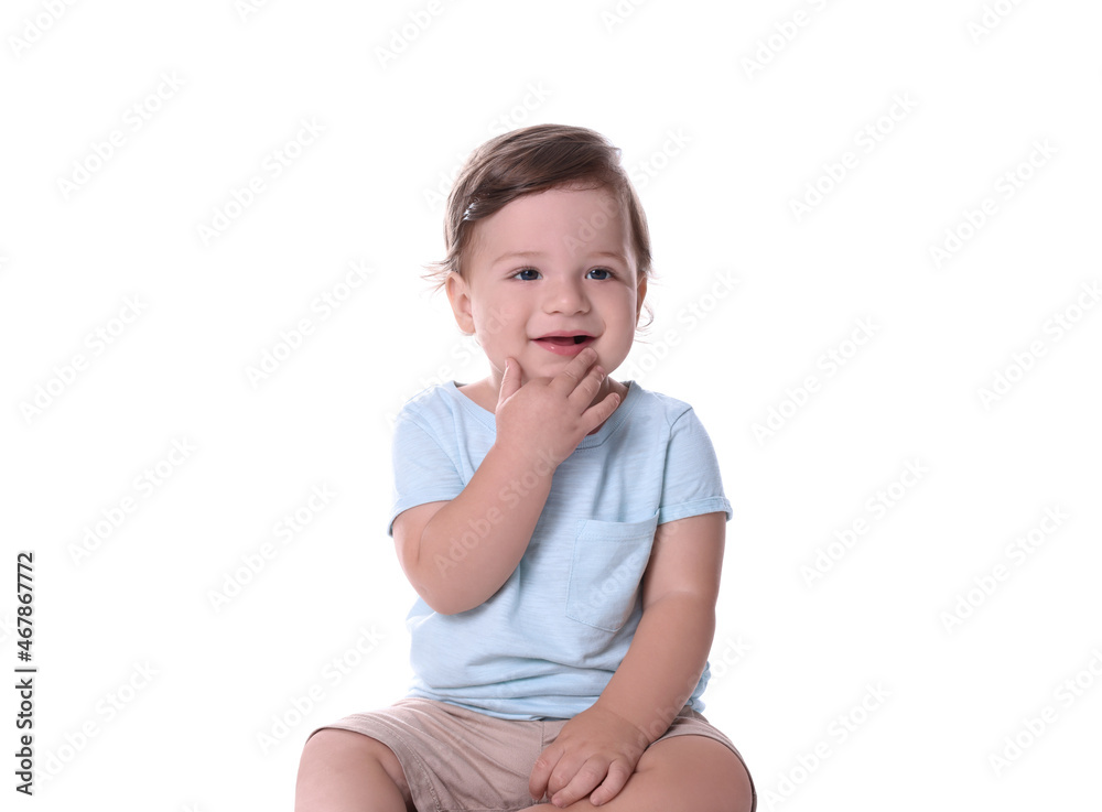 Cute little boy isolated on white. Adorable child Cute little boy isolated on white. Adorable child
