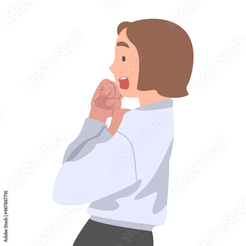 Woman Office Employee Afraid of Something and Terrified Shaking with Fear Vector Illustration