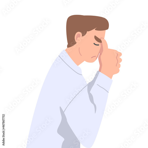 Disappointed Man Office Employee Covering His Face with Hand Displaying Frustration and Embarrassment Vector Illustration