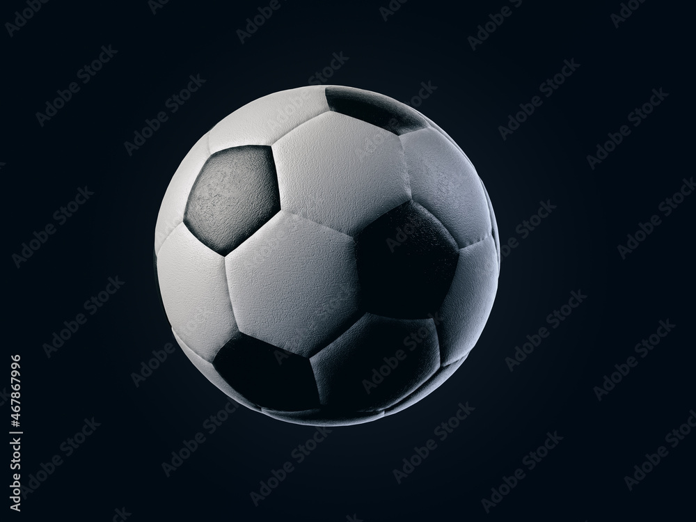 Black and white vintage style soccer ball isolated on black background