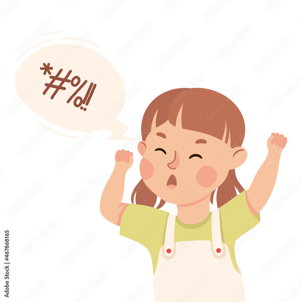 Little Girl Demonstrating Facial Expression and Emotion Scolding and Brandishing Fists Vector Illustration Little Girl Demonstrating Facial Expression and Emotion Scolding and Brandishing Fists Vector Illustration